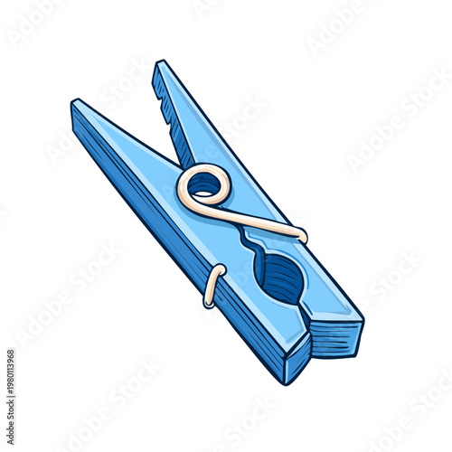 A single light blue wooden clothespin with a coiled wire spring and textured details