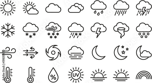 Weather forecast icons set with various symbols
