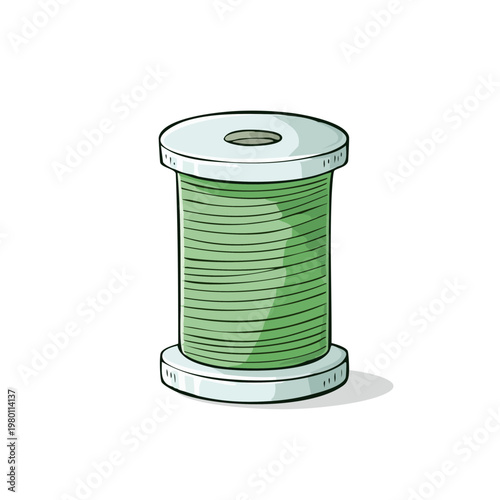 Illustration of a green spool of thread with white ends