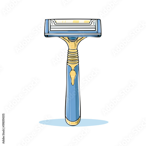 Blue and gold razor with multiple blades for shaving