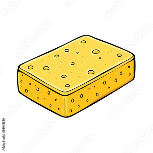 Bright yellow rectangular sponge with circular pores, illustrated in cartoon style.