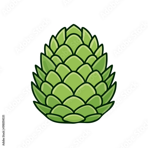 Green artichoke vegetable with overlapping leaves in a simplified illustrative style