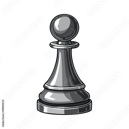 A single grayscale chess pawn with a rounded top and detailed base stands in a classic board game pose.