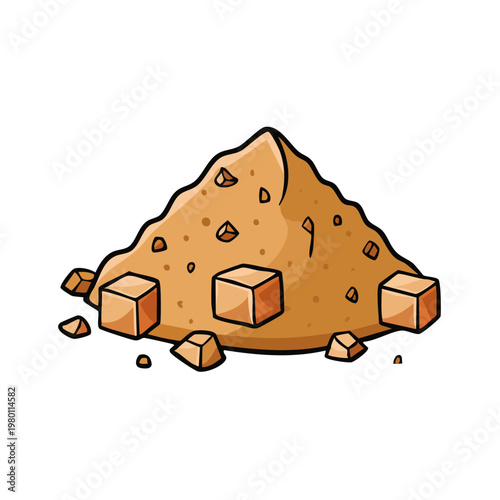 Illustration of a pile of brown sugar cubes and loose granules