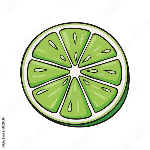Vibrant green lime slice illustration with cartoon style segments and detailed texture