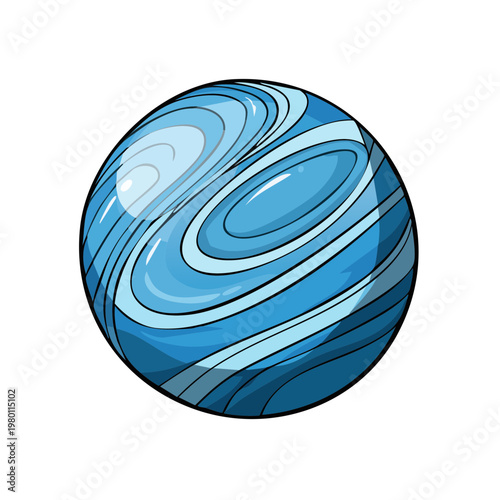 Stylized blue swirling planet with atmospheric bands and bright highlights, representing a celestial body in space.