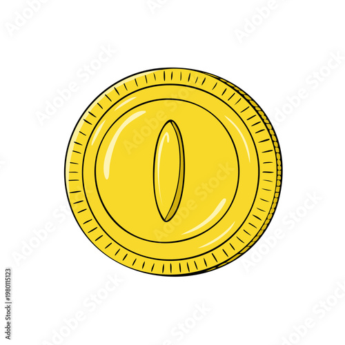 Gold Coin With Abstract Number Zero Symbol Simple Line Art Illustration
