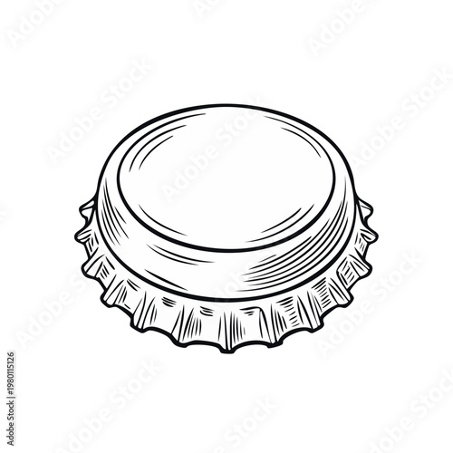 Simple Line Art Drawing of a Metal Bottle Cap Detailed Sketch of a Crown Cap