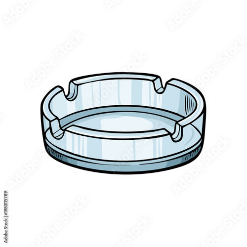 Clear Glass Ashtray Illustration Simple Round Shape for Cigarettes