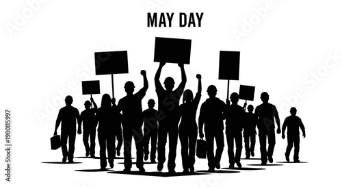 May Day Protest, May Day, Labor Rights, Workers Silhouette, Demonstration Vector Vector