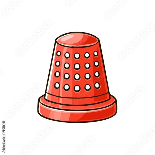 Bright red sewing thimble with dotted pattern for finger protection during crafting