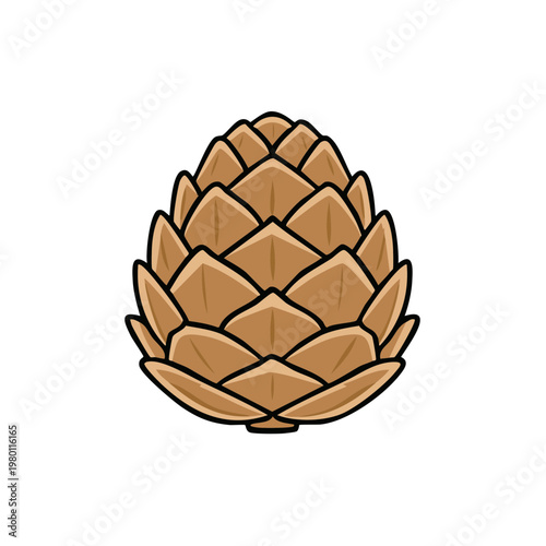 Stylized Brown Pinecone Illustration Detailed Scales and Outline