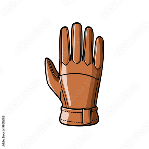 Brown Leather Glove with Buckle, Open Hand Gesture