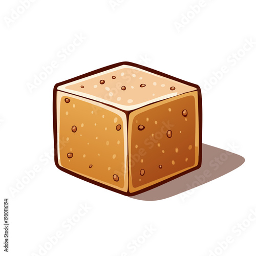 Stylized isometric illustration of a single brown sugar cube with speckles
