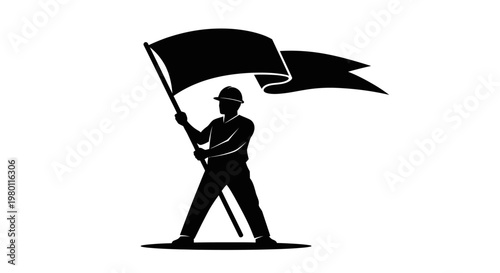 May Day Protest, activist, banner, silhouette, black, icon, symbol, vector Vector