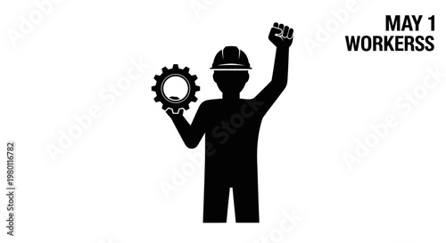 May Day Labor Day, worker icon, May 1st celebration, industrial silhouette Vector