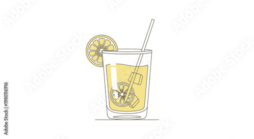 Yellow cocktail with lemon and straw.