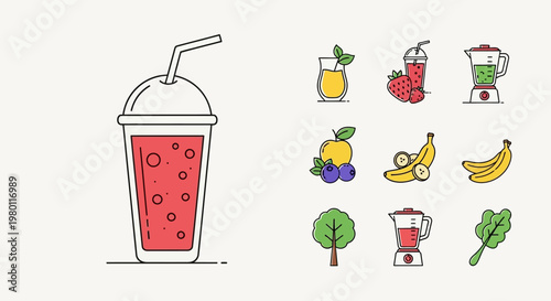 Fresh Fruit Smoothie Drink Closeup View.