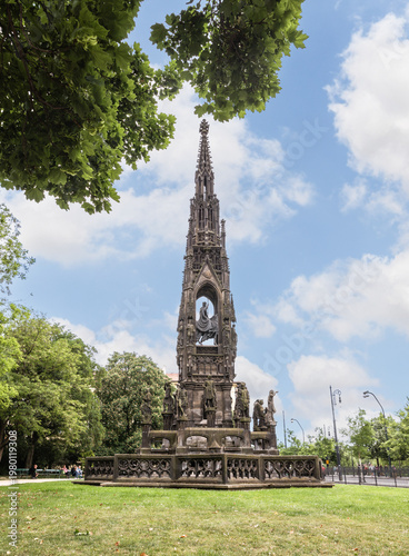 Majestic Kranners fountain in Park of National Awakening on the embankment in Prague old city in Czech Republic