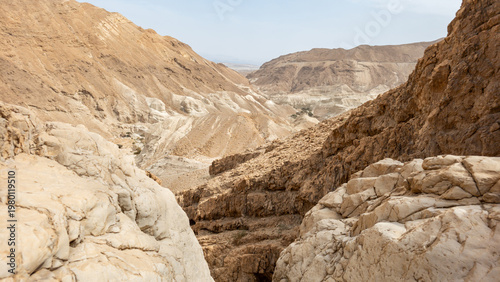Indescribable  beauty of Judean Desert in area of ​​dried up bed of Izrakh River near the coast of Dead Sea in southern Israel