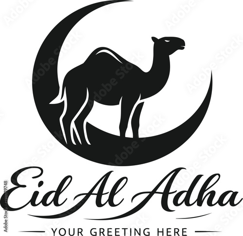 A black camel silhouette on a crescent moon for Eid Al Adha celebration