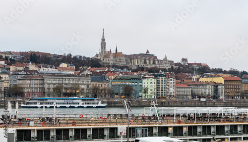 View of The Church of Our Lady of Buda Castle from Pest bank in Budapest in Hungary