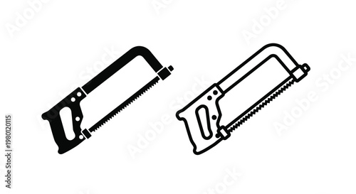 Two hand saws depicted in a simple black graphic silhouette