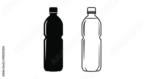 Two plastic bottles one solid black and one outlined silhouette