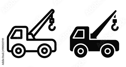 tow truck icon set featuring outline and solid silhouette styles for vehicle recovery breakdown service transportation and automotive assistance symbols