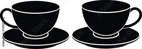 Two black coffee cups with saucers, minimalist beverage