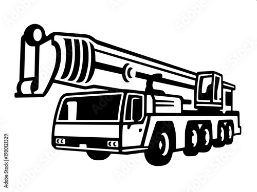 “Side-view vector drawing of a freight container hanging from a crane hook, high-contrast minimal design.”