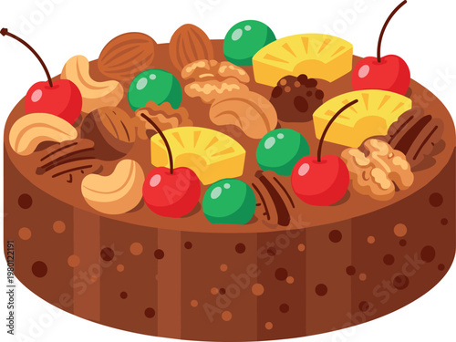 Christmas fruitcake with nuts and cherries