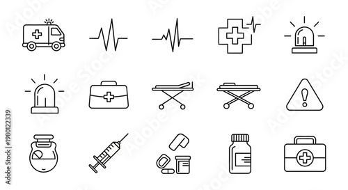 Medical emergency icons and symbols.