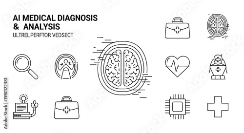 Medical diagnosis and analysis icons set.