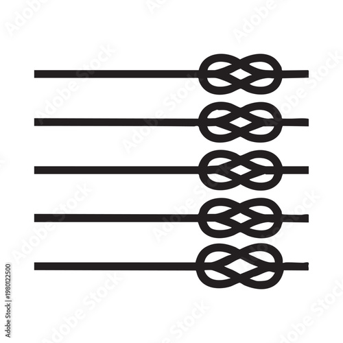 Set of horizontal ropes tied in figure eight knots, creating decorative border elements