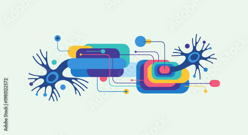A colorful illustration of neurons and their connections isolated on transparent background, isolated on white background, Vector