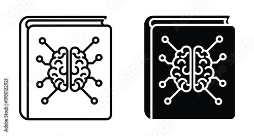 Artificial intelligence book icons with brain circuit design representing machine learning digital education smart technology neural network knowledge and data science