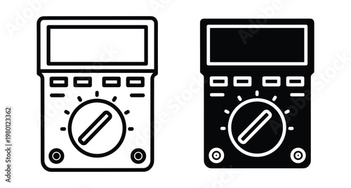 Digital multimeter icon set for electrical testing measurement tools voltmeter ammeter ohmmeter electronic repair equipment symbols in line and solid style
