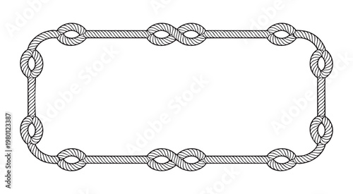 Rectangular rope frame with figure eight knots as decorative corners and connectors on border