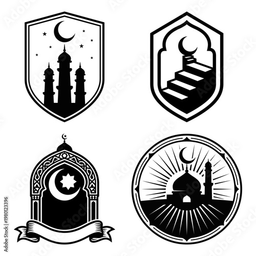 Lantern courtyard window and night silhouette scene collection