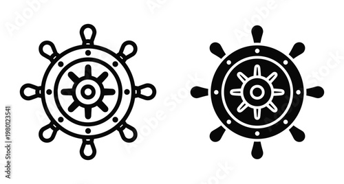 Ship steering wheel helm icon set nautical maritime navigation symbol boat captain equipment marine travel ocean sea vessel steering control