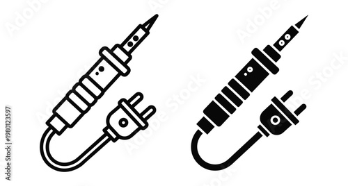 Soldering iron icon set with power plug cable for electronics repair maintenance diy projects industrial welding tool equipment vector illustration