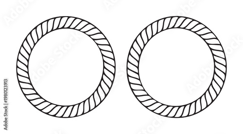 Circular rope frame pair with thick twisted marine cord texture for nautical emblem and logo border
