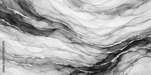 A seamless black marble surface with a grunge stone texture and cold ice patterns creates a dirty nature design on an old crumpled paper material