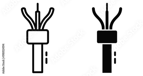 Fiber optic cable icon set showing exposed wire strands for high speed internet connection data transmission and electrical power supply