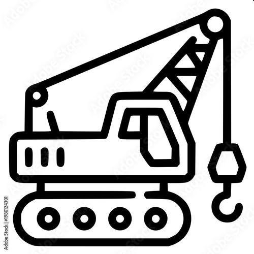 “Side-view vector drawing of a freight container hanging from a crane hook, high-contrast minimal design.”