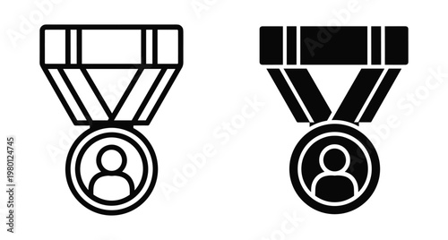 Medal icon set with person silhouette symbol for achievement award recognition employee of the month success honor and leadership