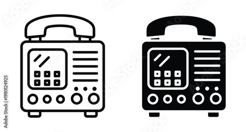 Vintage radio communication device icon set with handle screen buttons and knobs for broadcasting electronic equipment signal receiver technology