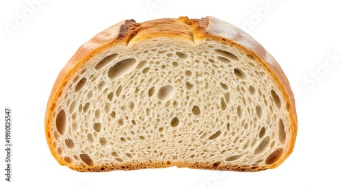 Half-cut loaf of bread with crust and crumb texture