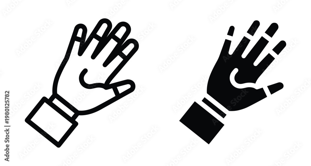 Obraz premium Robotic hand icon set with haptic sensors for virtual reality technology cybernetic glove interface digital touch feedback system design elements